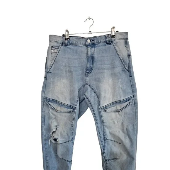 Nena & Pasadena NXP Mens Light Blue Distressed Cargo Jogger Jeans - Size 32 - Picture 2 of 8